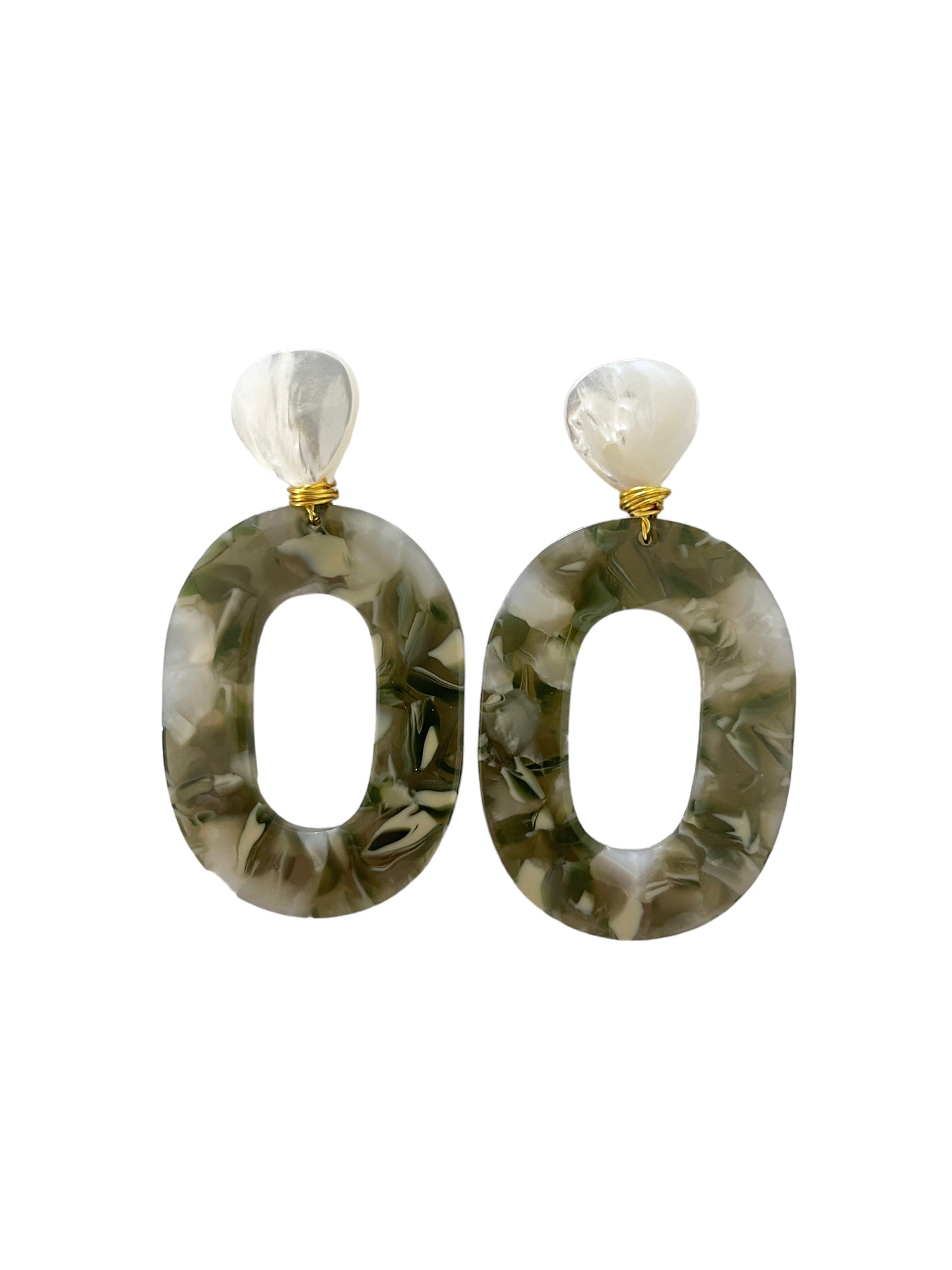 Oval Earrings - Green Marble