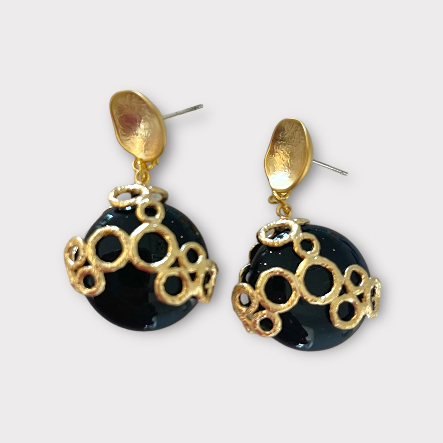 Black gold cage earrings