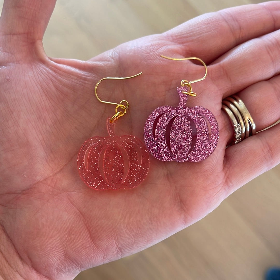 Sparkle Pink Pumpkin Earrings