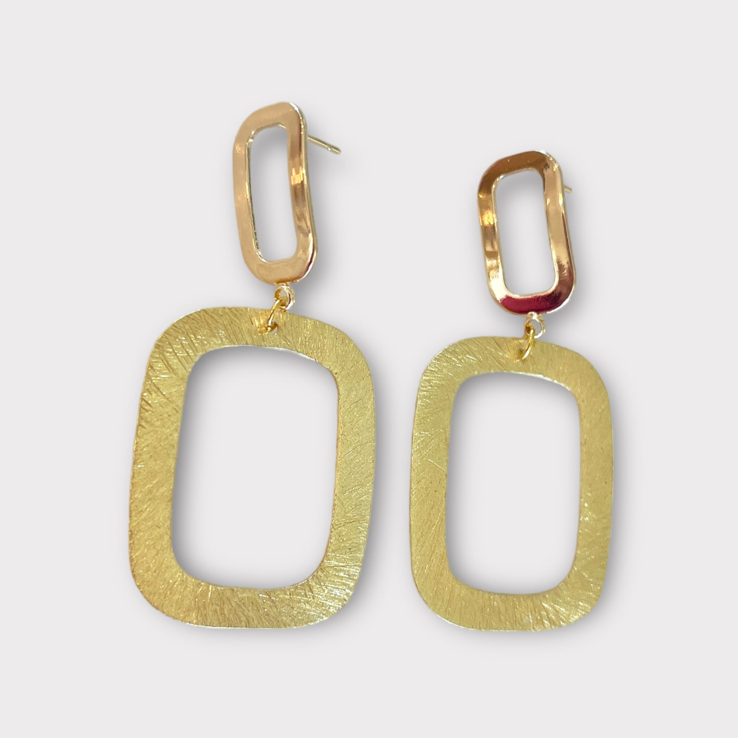 Double rectangle gold earrings 