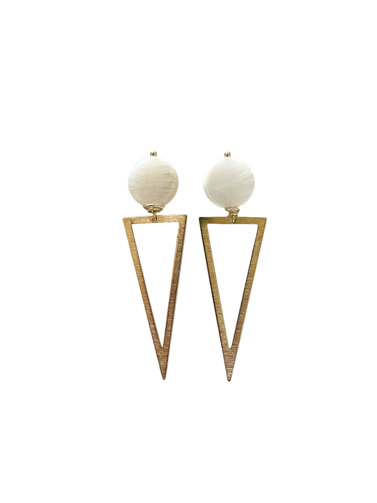 Raw Brass Triangle Pearl Earrings