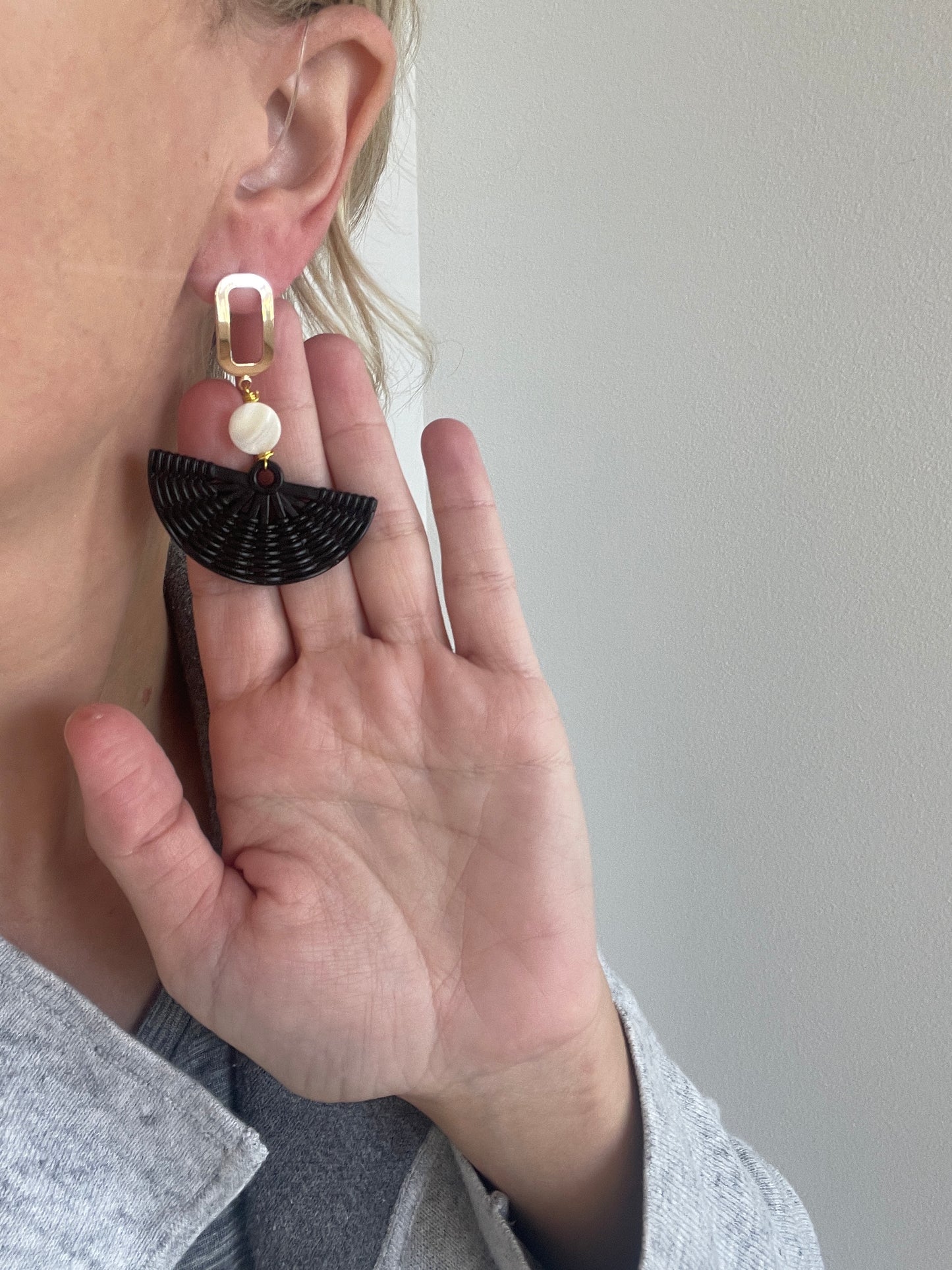 Black Basket Earrings - Pearl