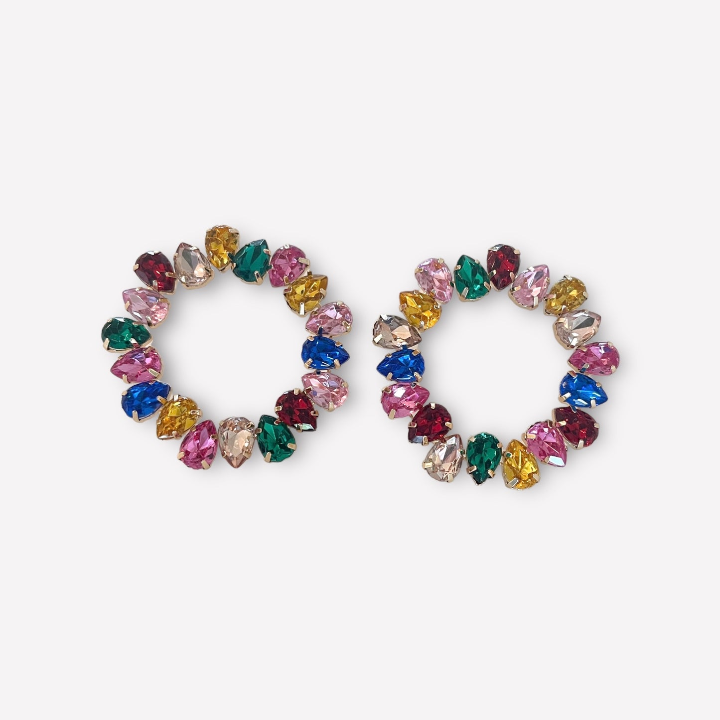 Multicolor Stone Circle Stud Earrings