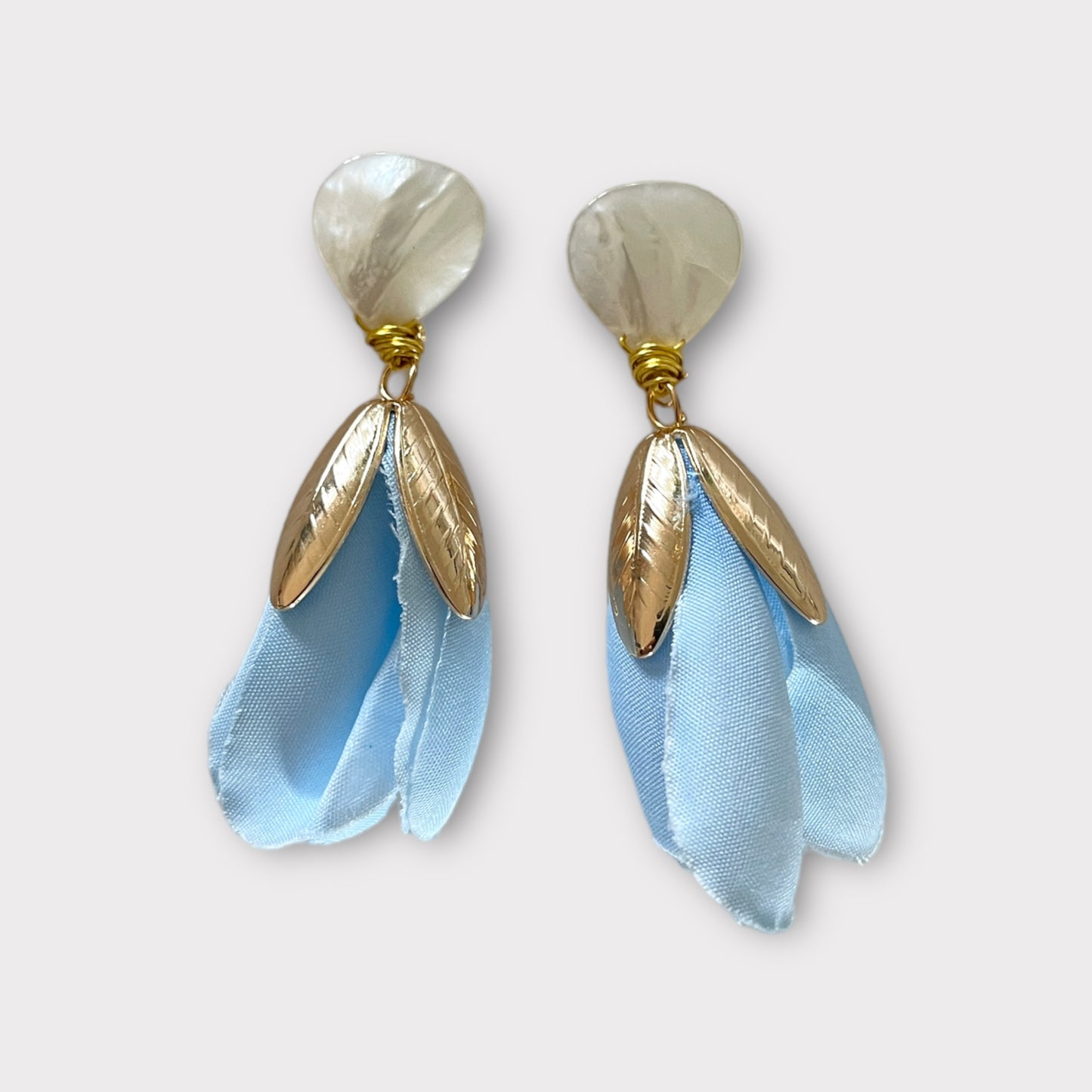Fabric Petal Earrings - Light Blue