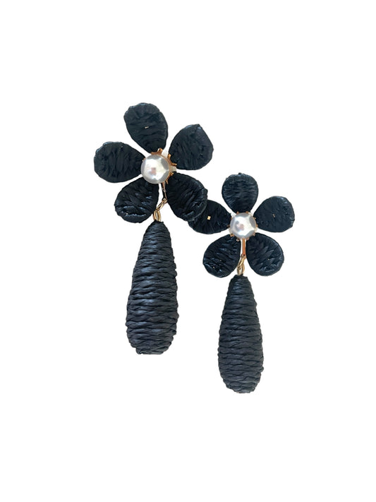 Braided Flower Earrings - Black
