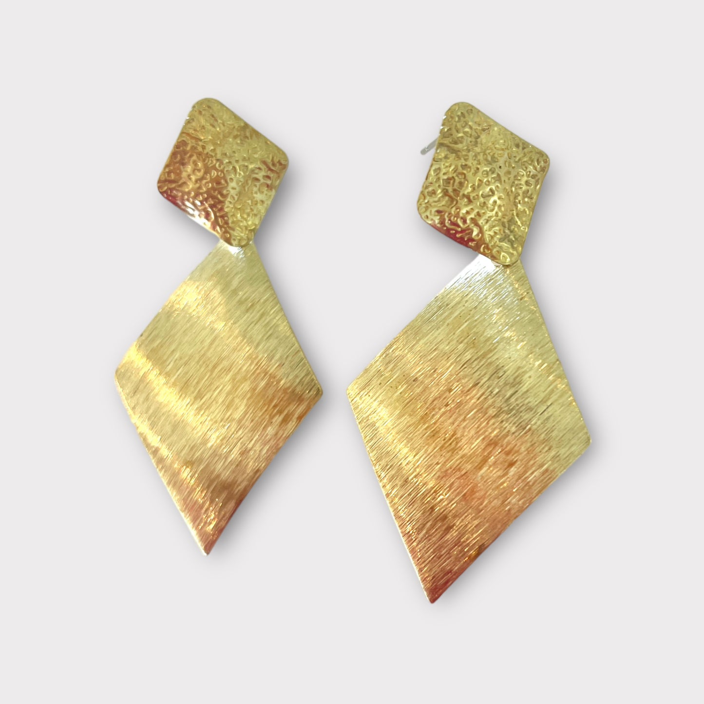 Double diamond brass earrings