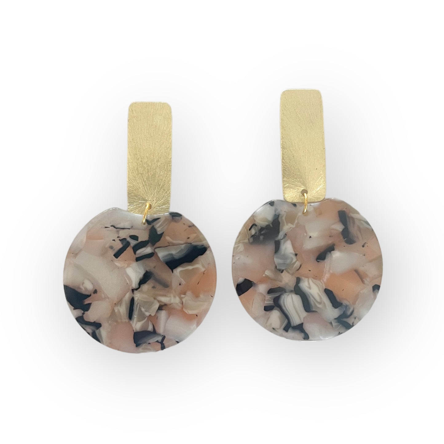 Brown Rectangle Marble Earrings