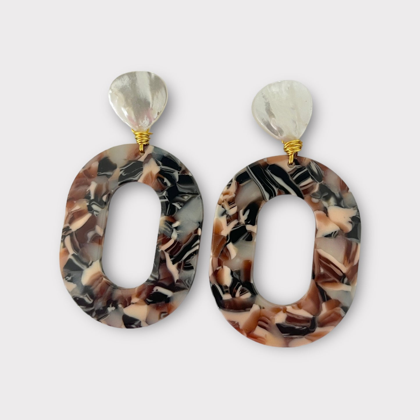 Oval Earrings - Brown Marble