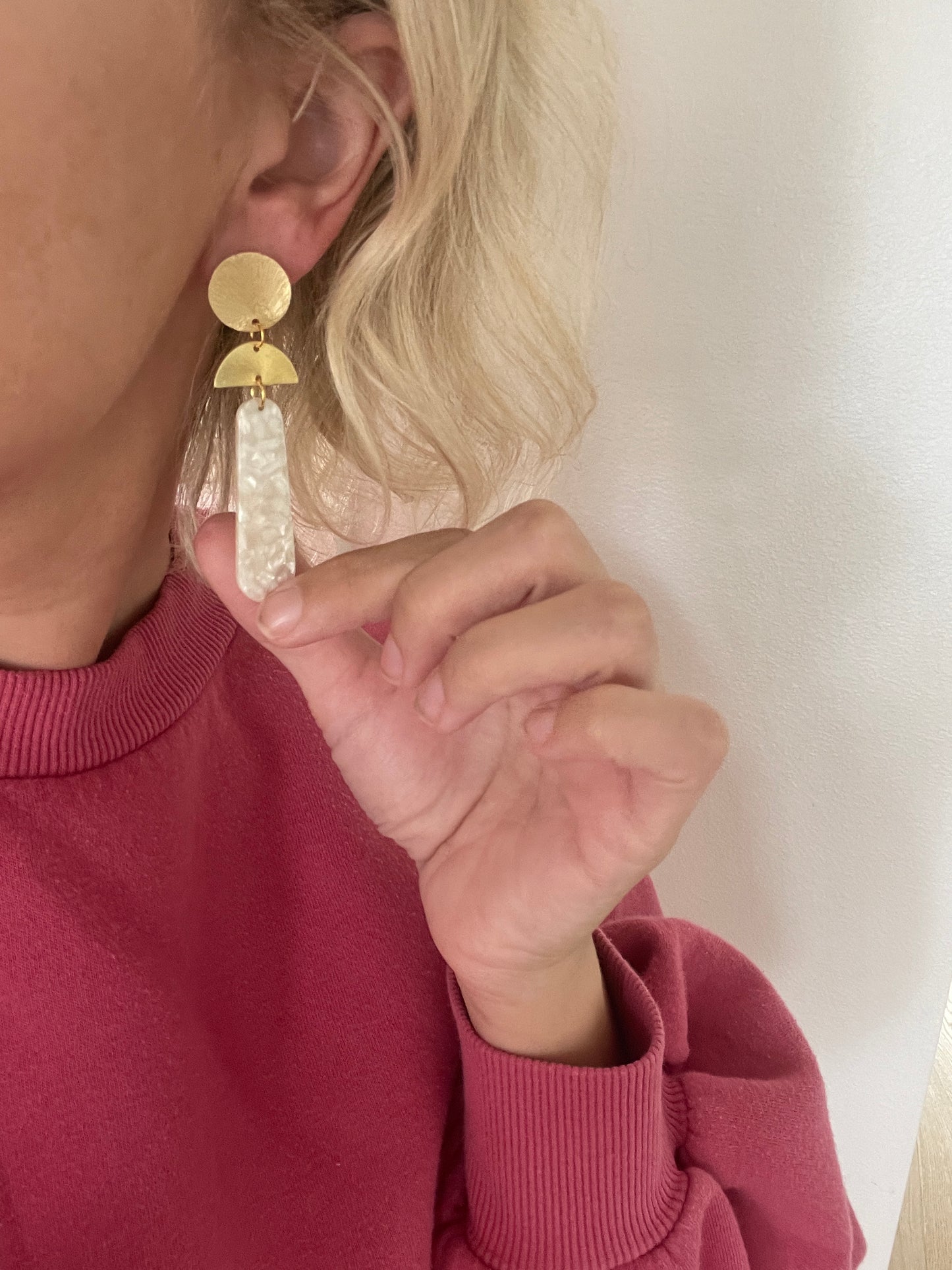 Gold White Opal Earrings