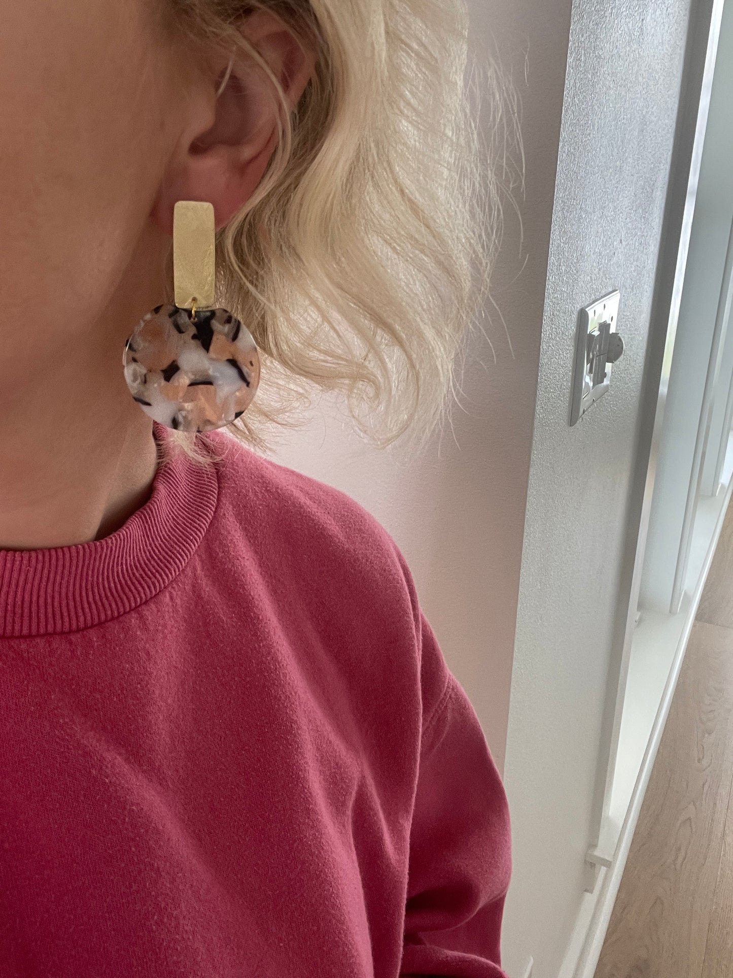 Brown Rectangle Marble Earrings