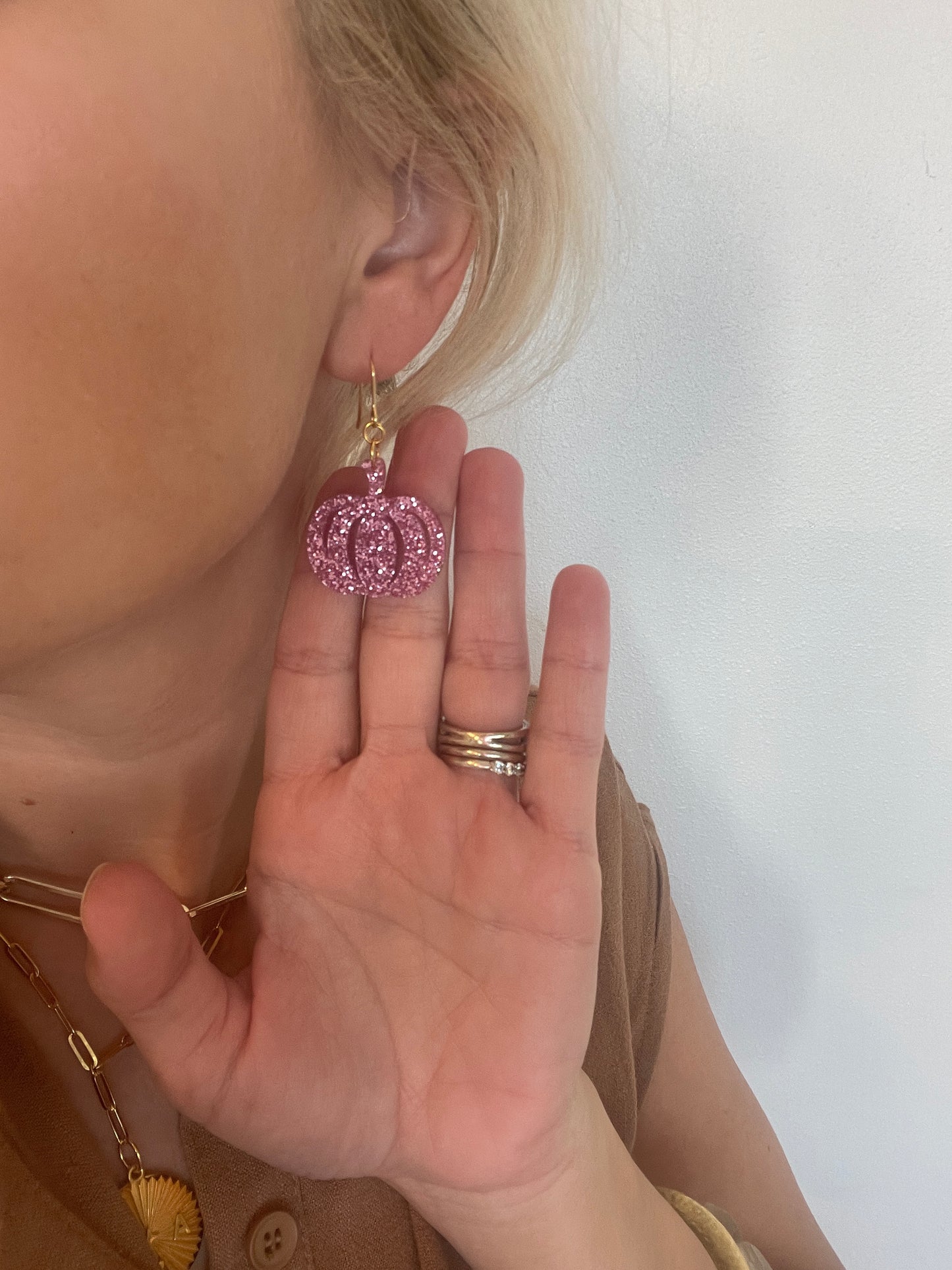 Sparkle Pink Pumpkin Earrings