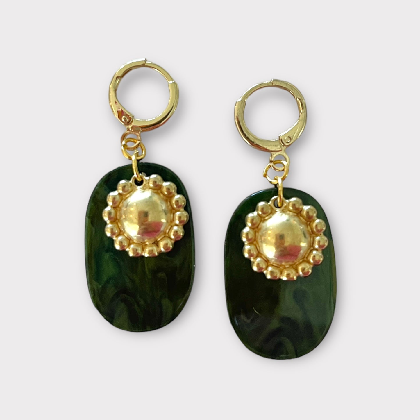 Hunter green sun charm earrings