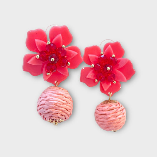 Pink Beaded Flower Earrings
