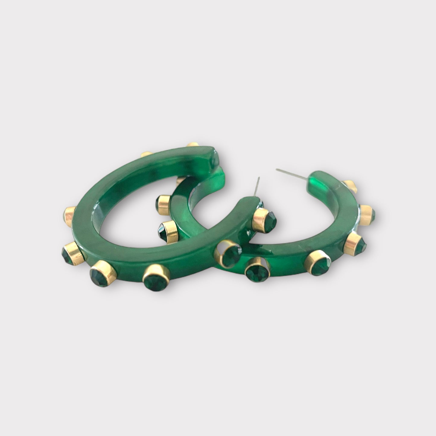 Resin Embellished Hoop Earrings - Christmas Green
