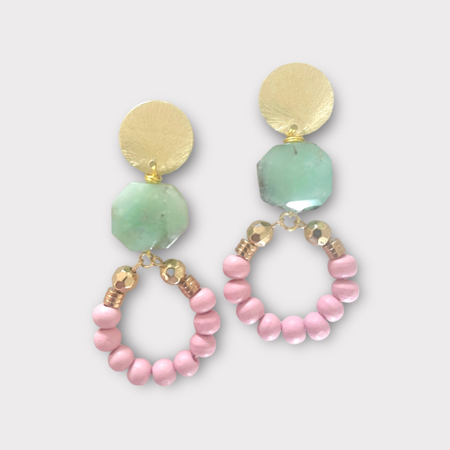 Pink Wood Bead Earrings