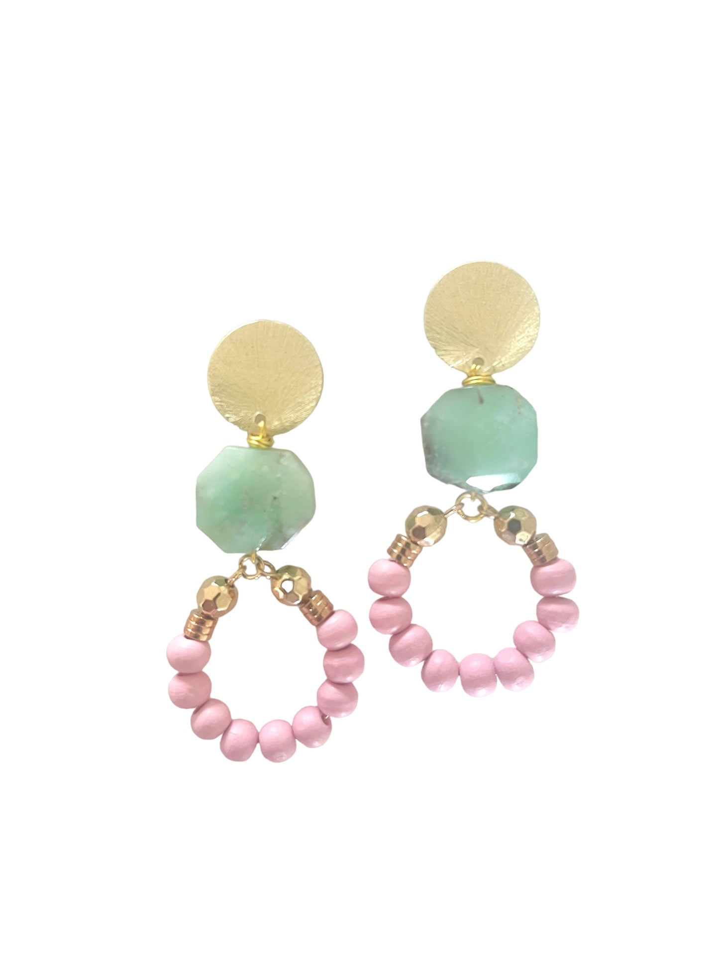 Pink Wood Bead Earrings