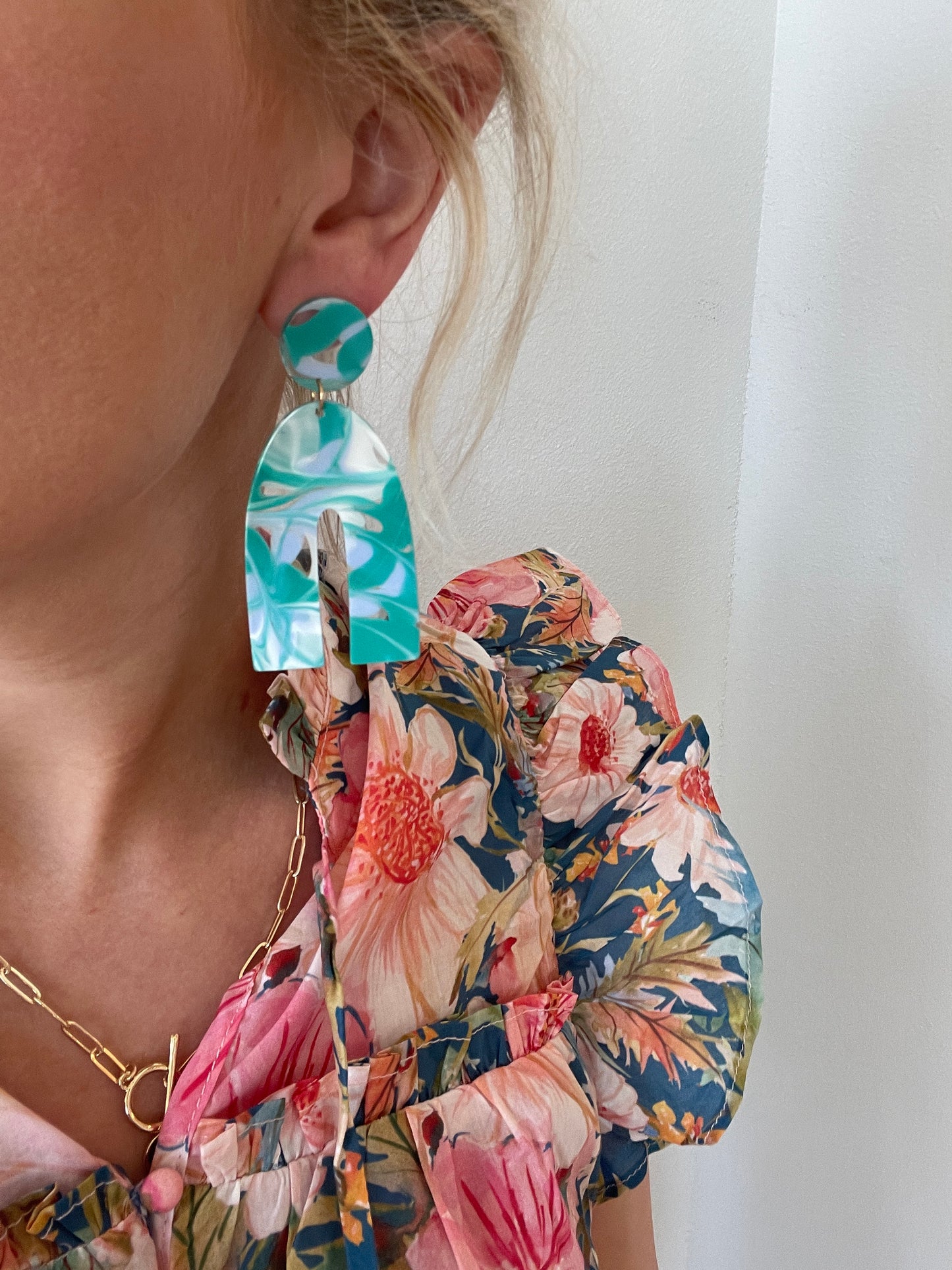 Large Marble Arch Earrings - Green