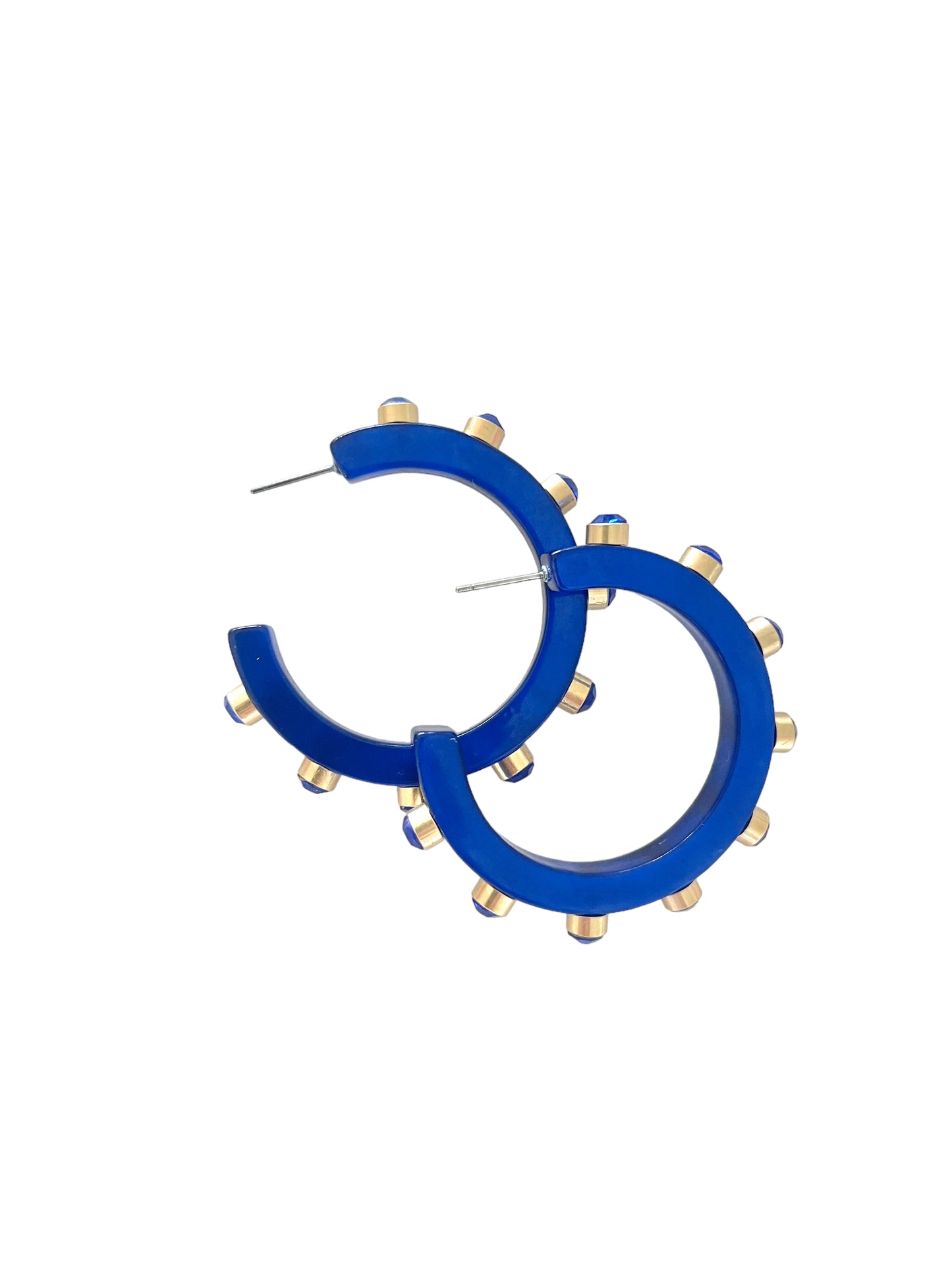 Resin Embellished Hoop Earrings - Royal Blue