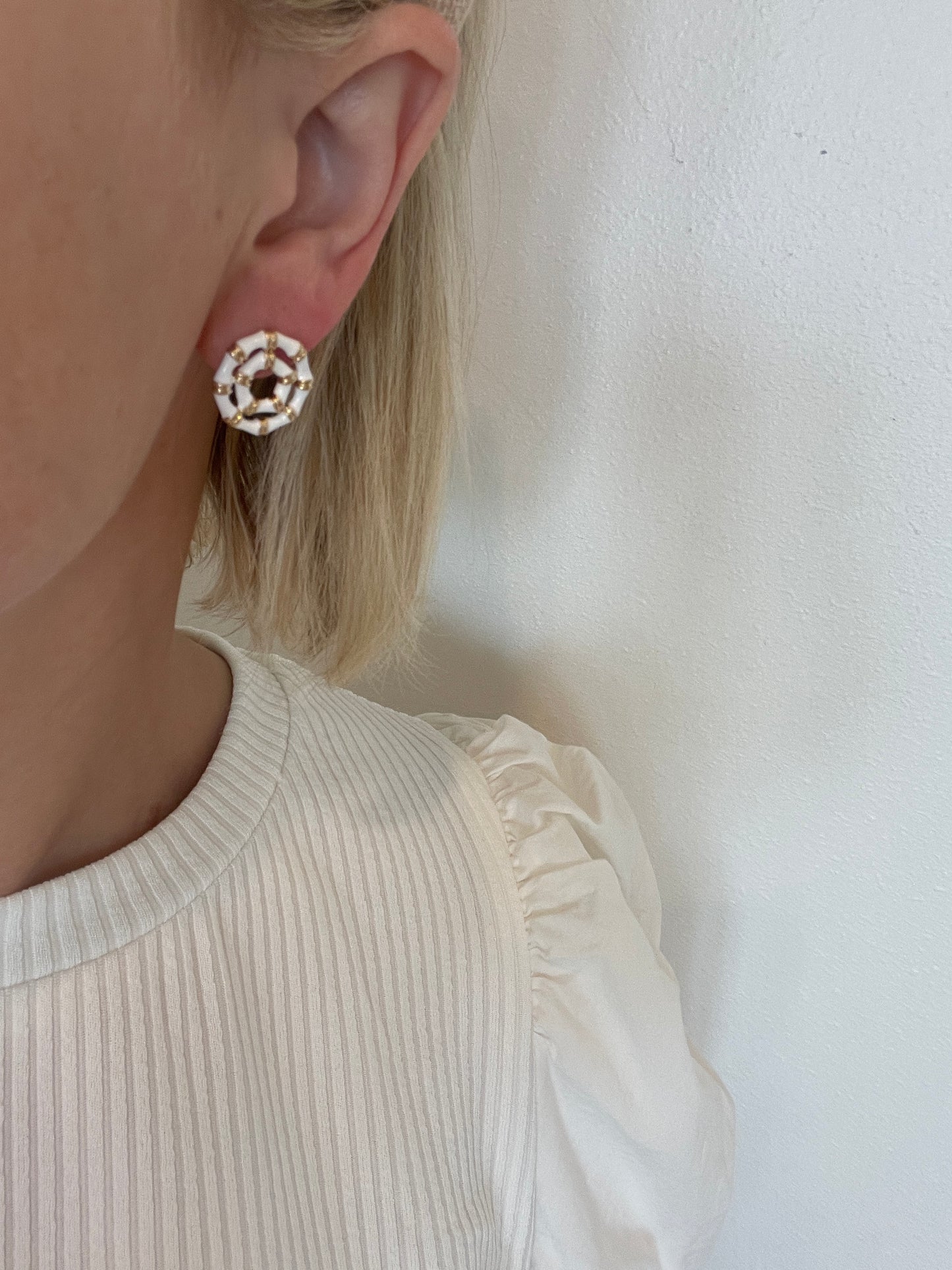 Bamboo Stud Earrings - White