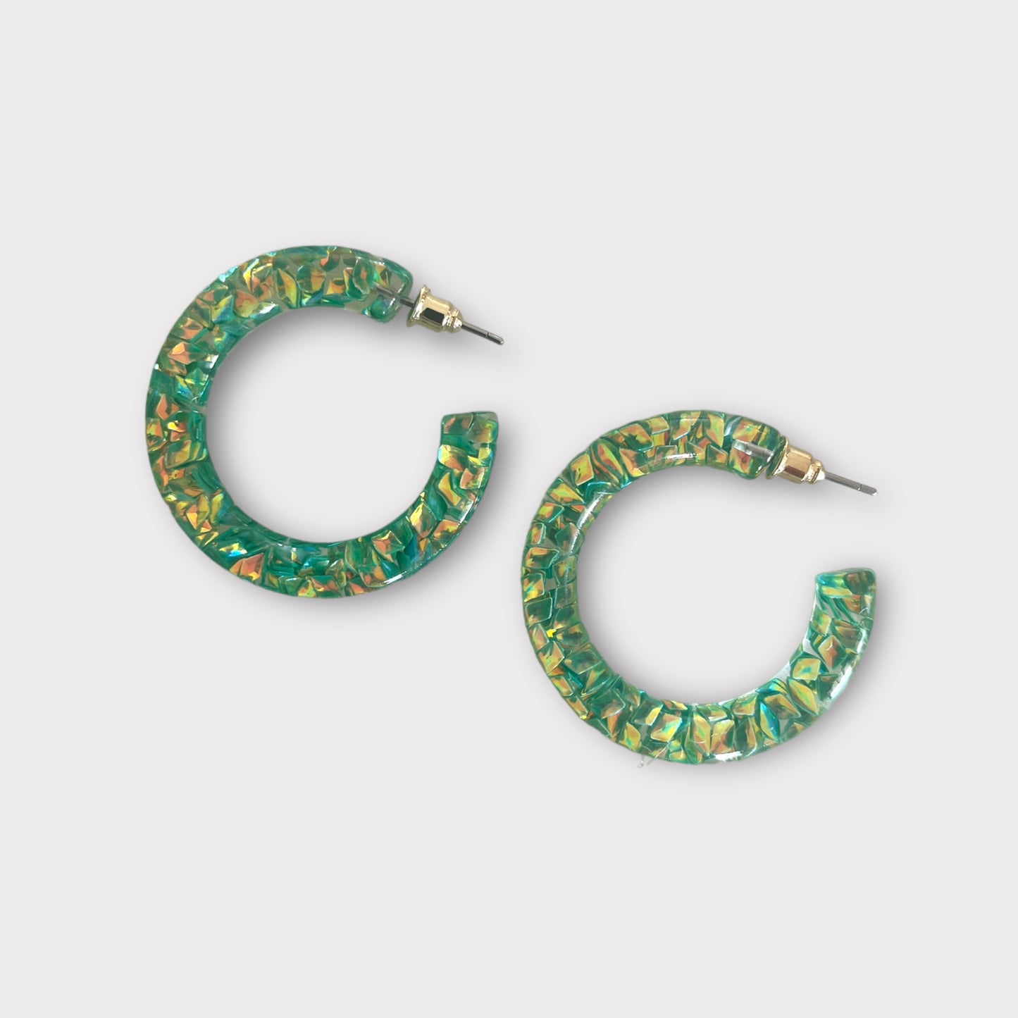 Glitter Hoop Earrings - Green
