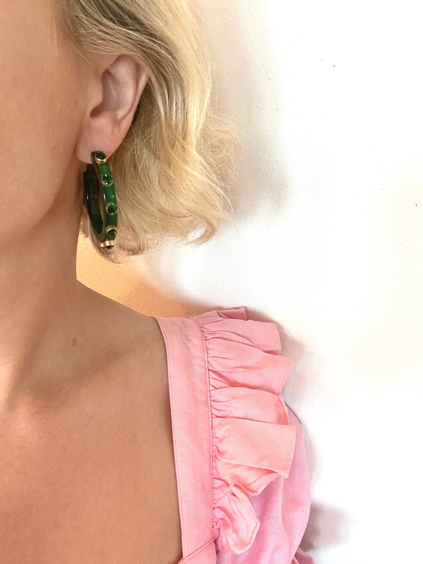 Resin Embellished Hoop Earrings - Christmas Green