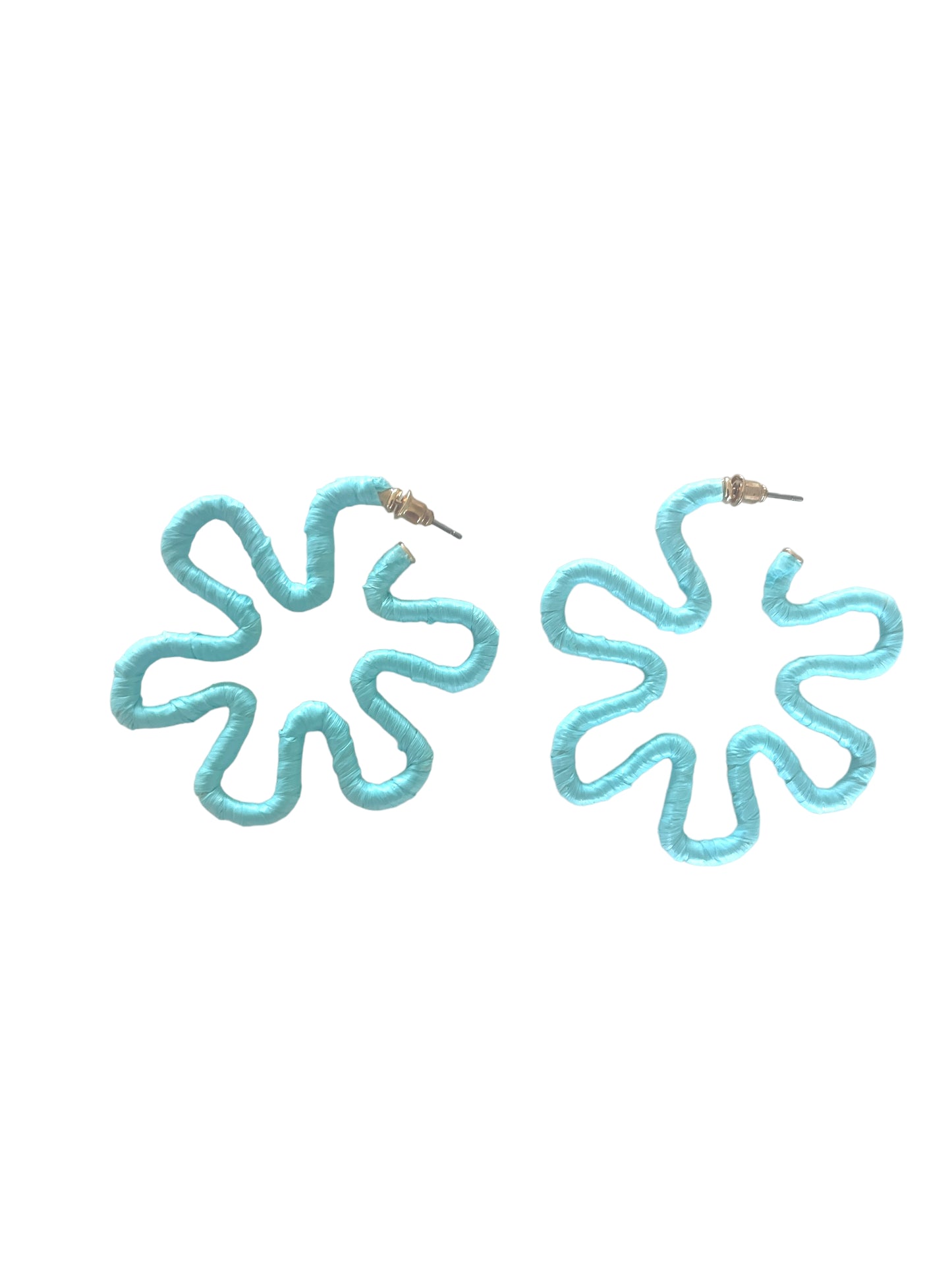 Raffia Wrap Flower Earrings - Turquoise