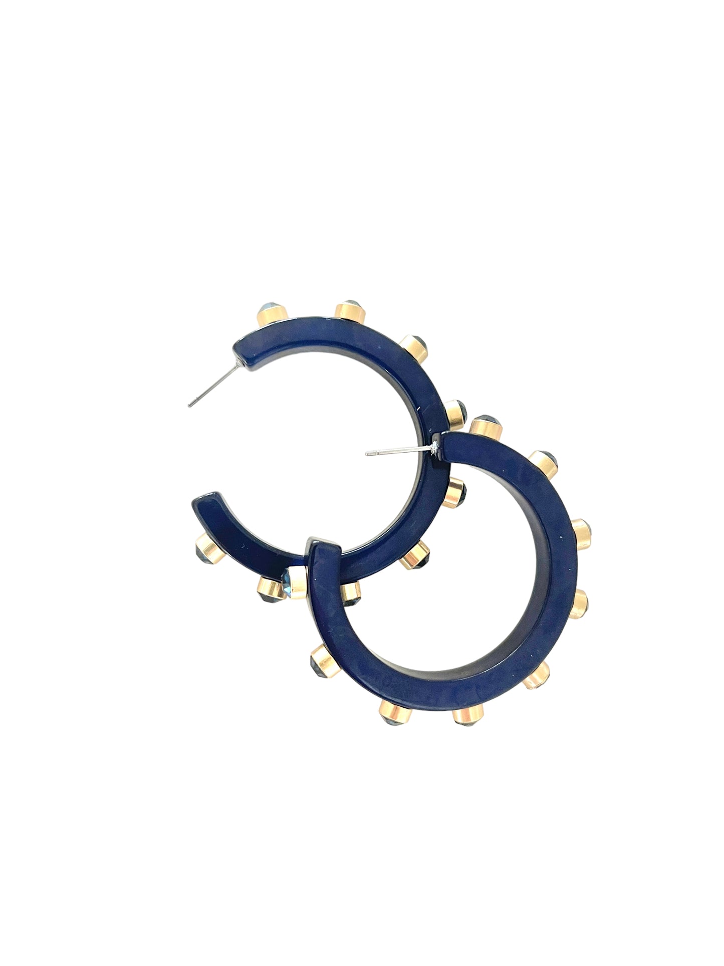 Resin Embellished Hoop Earrings - Navy