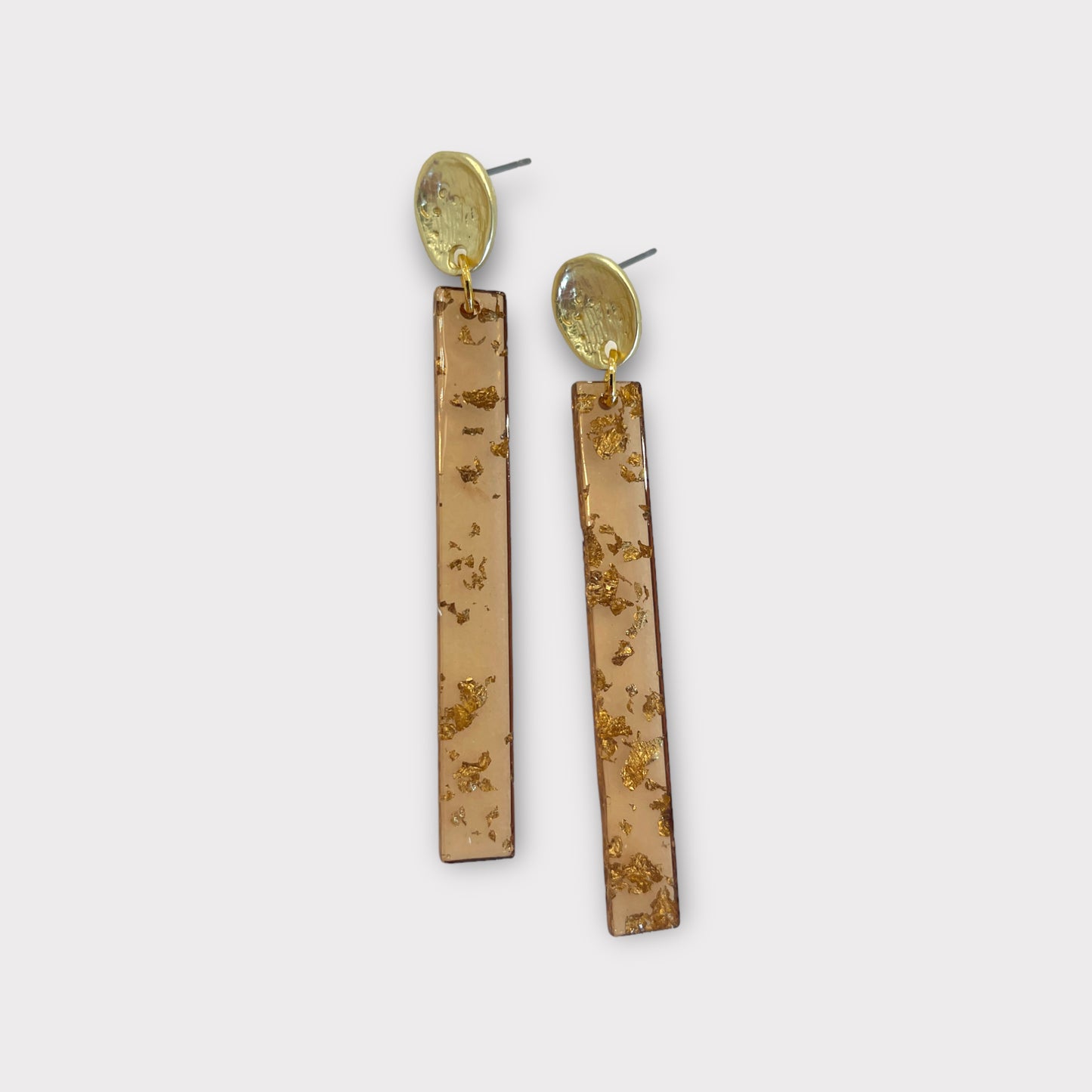 Brown Clear Glitter Bar Earrings