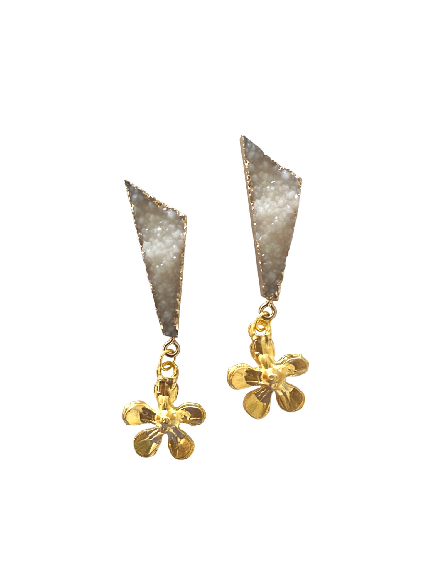 Neutral Druzy Flower Charm Earrings