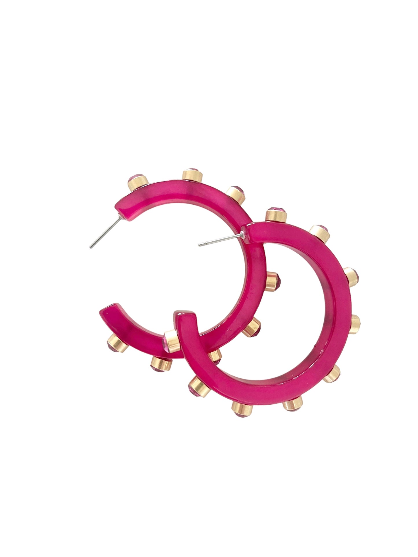 Resin Embellished Hoop Earrings - Fuchsia