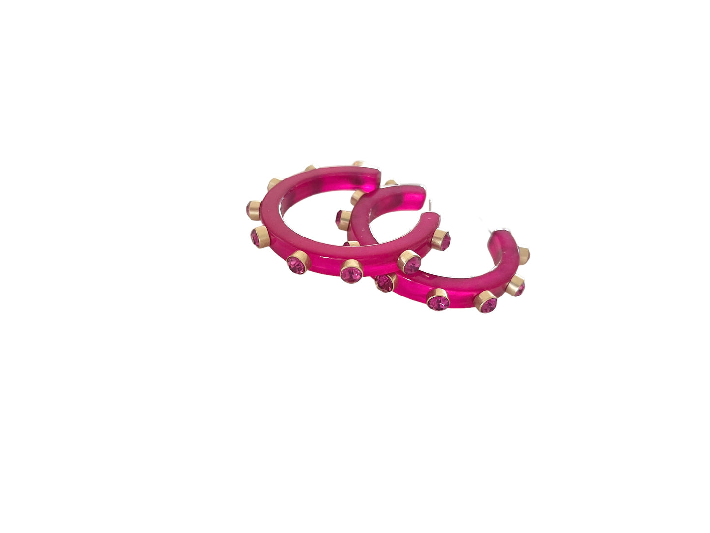 Resin Embellished Hoop Earrings - Fuchsia