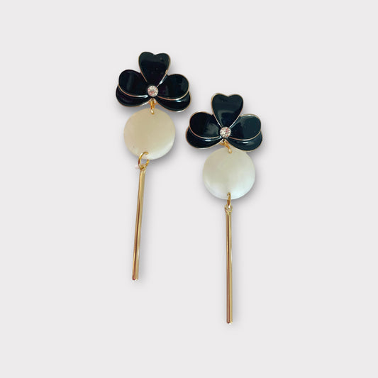 Black flower bar earrings