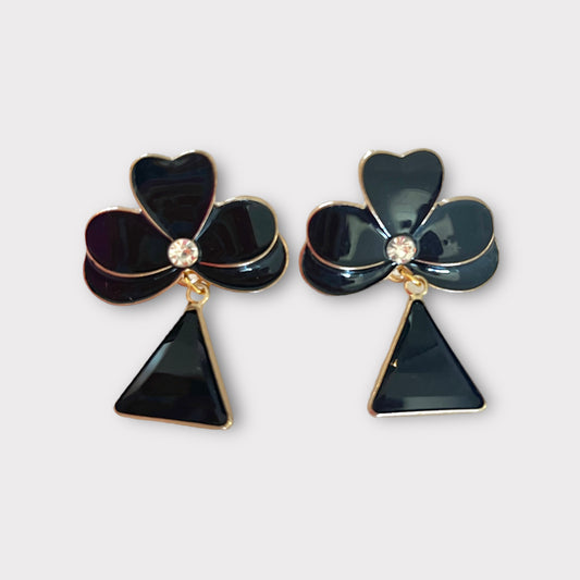 Black stone triangle earrings
