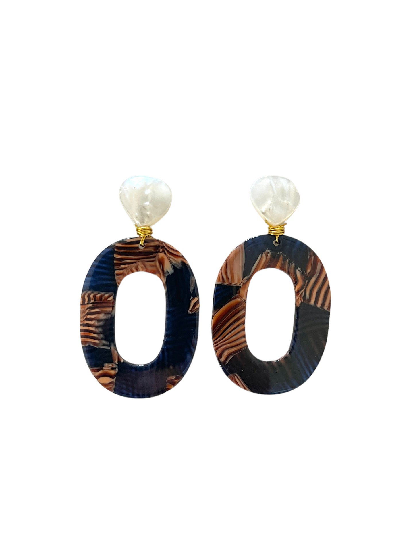Oval Earrings - Navy and Brown