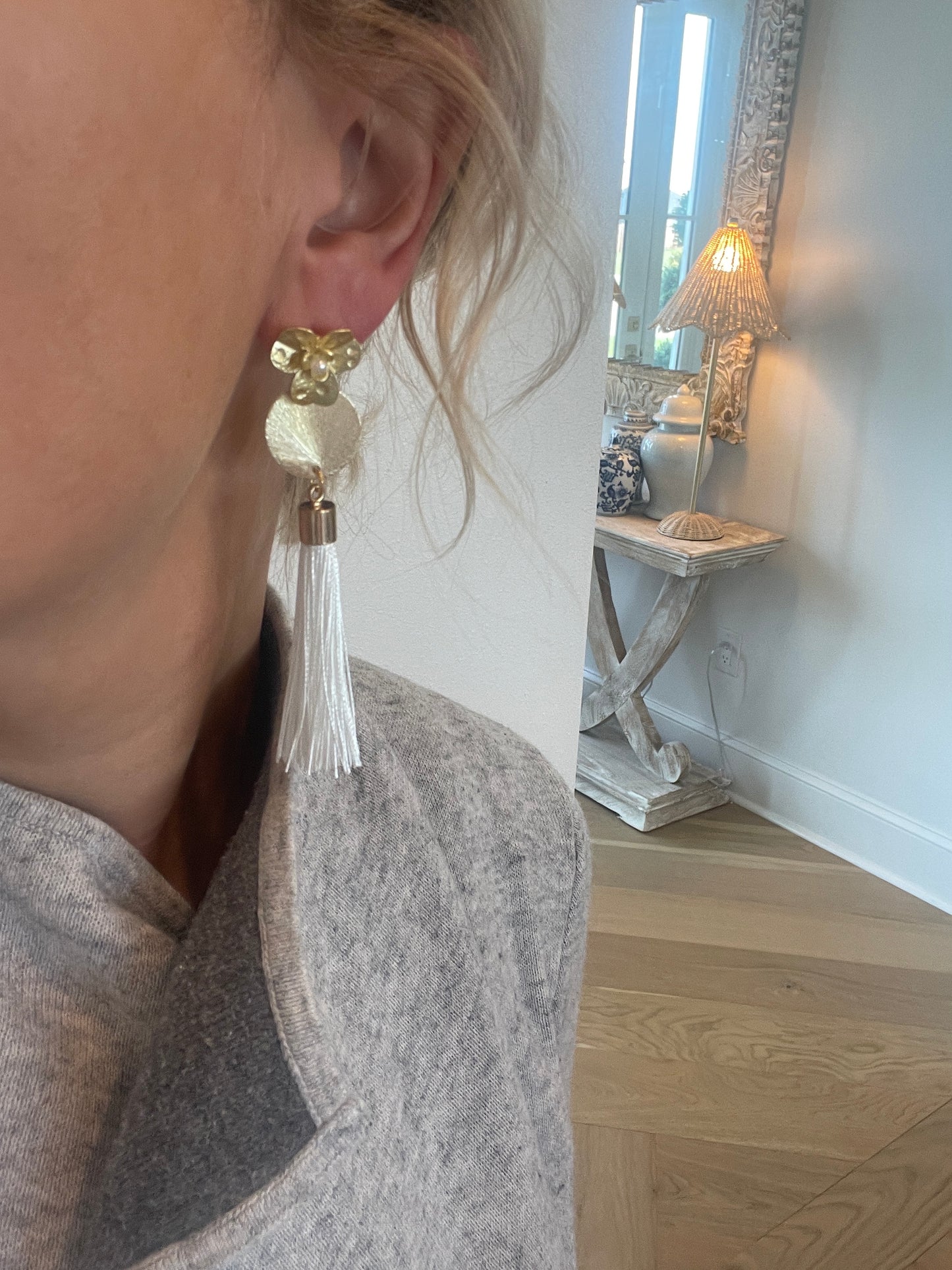 White Tassel Pearl Earrings