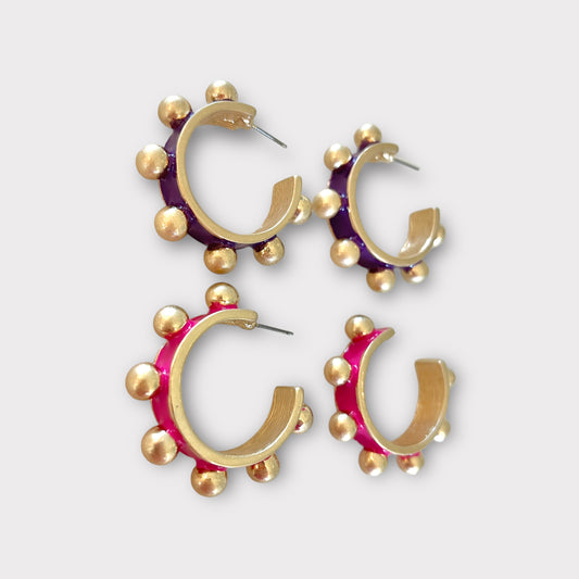 Enamel Studded Hoop Earrings