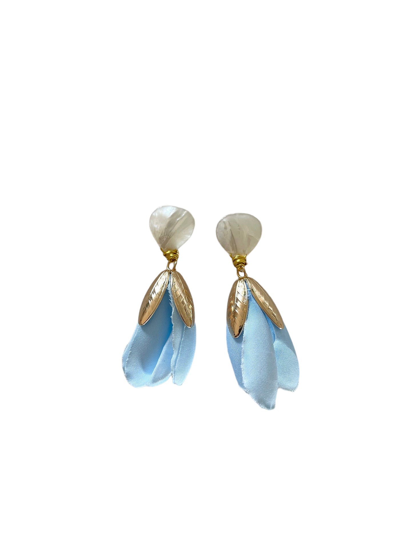 Fabric Petal Earrings - Light Blue