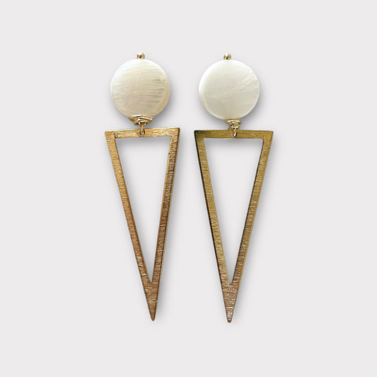 Raw Brass Triangle Pearl Earrings