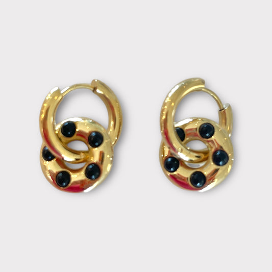 Black dot huggie hoop earrings