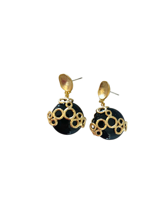 Black gold cage earrings