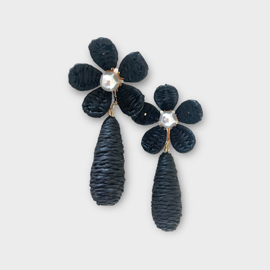 Braided Flower Earrings - Black