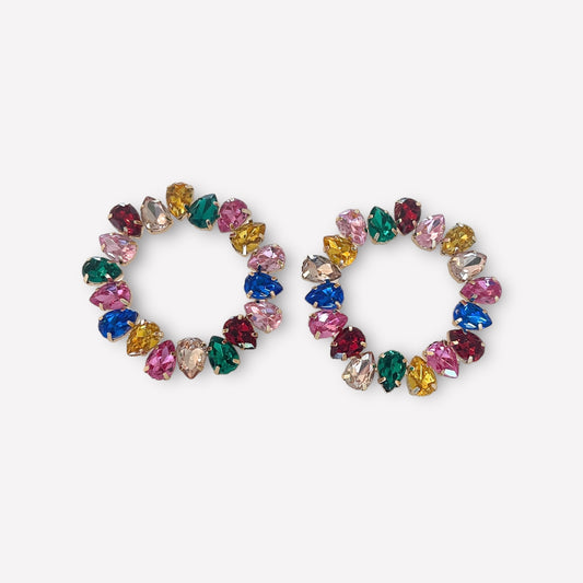 Multicolor Stone Circle Stud Earrings