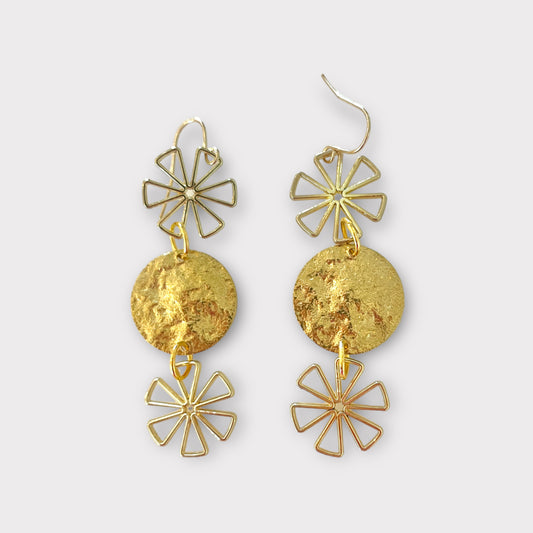 Flower coin hook earrings