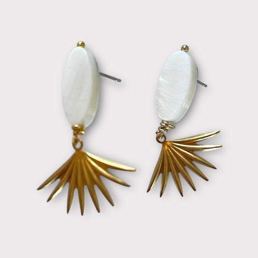 Pearl Brass Fan Petite Earrings