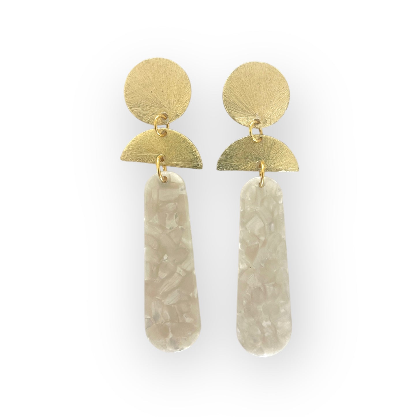 Gold White Opal Earrings