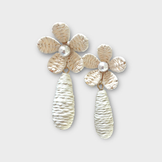 Braided Flower Earrings - Ivory