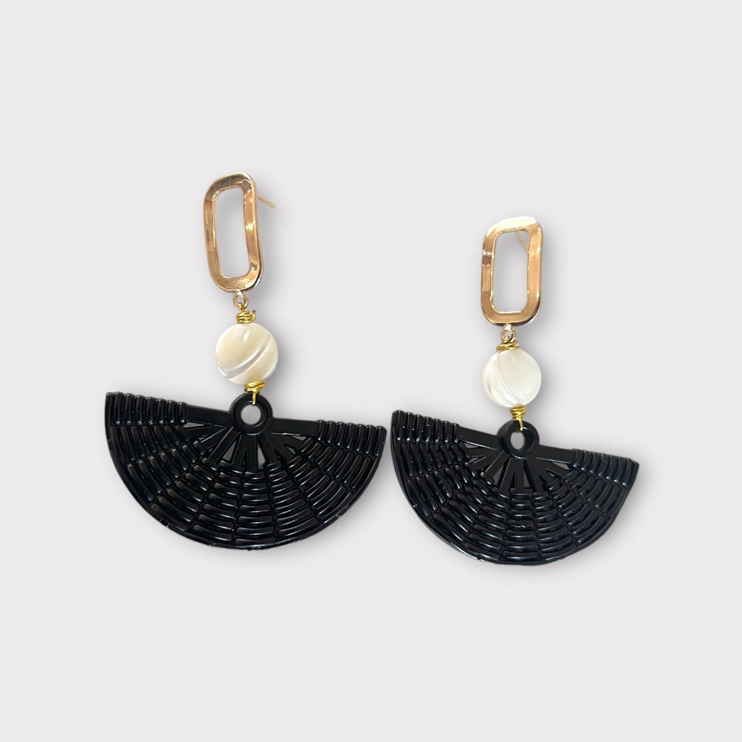 Black Basket Earrings - Pearl
