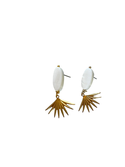 Pearl Brass Fan Petite Earrings