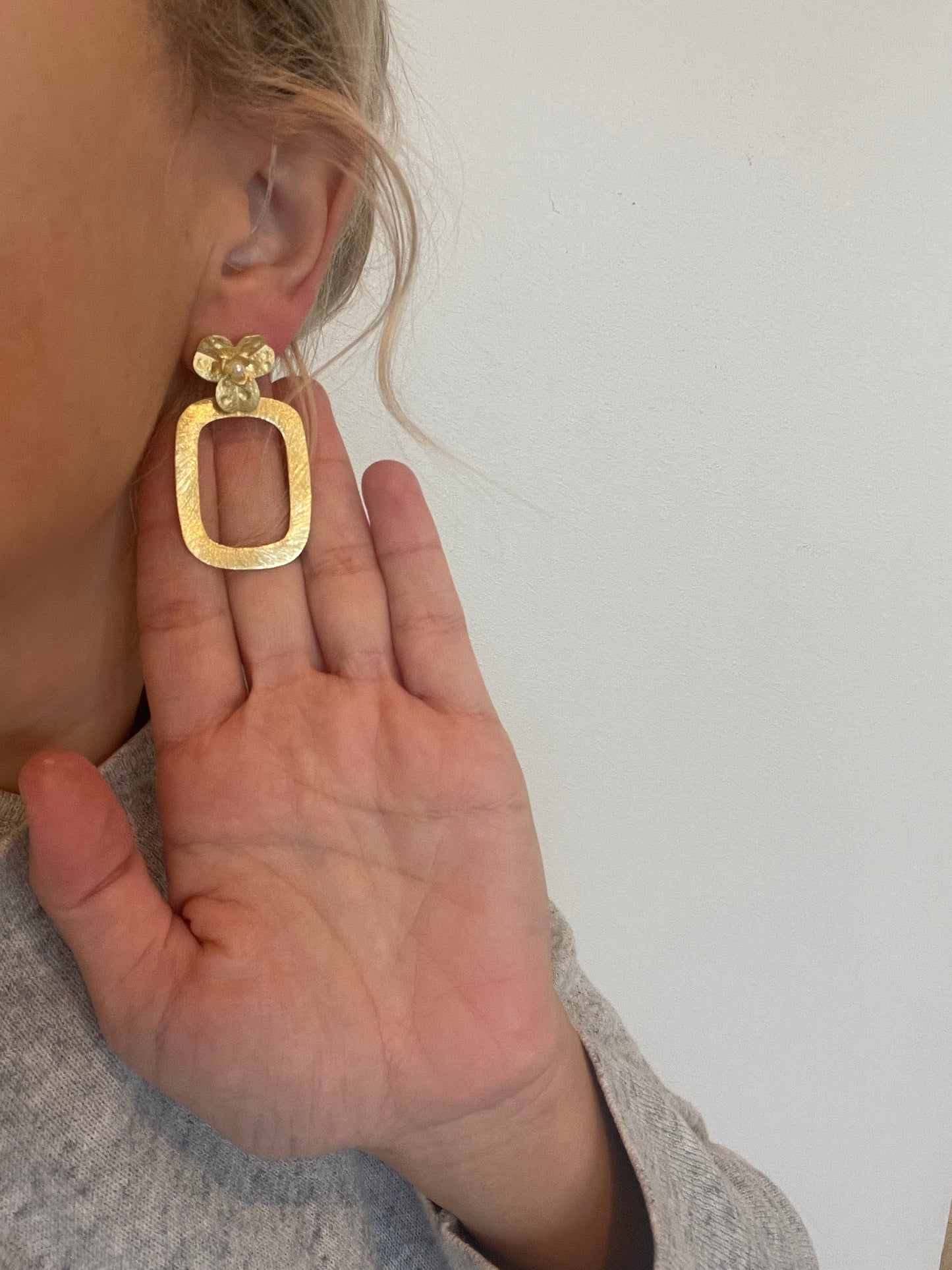 Brushed Gold Shield Earrings