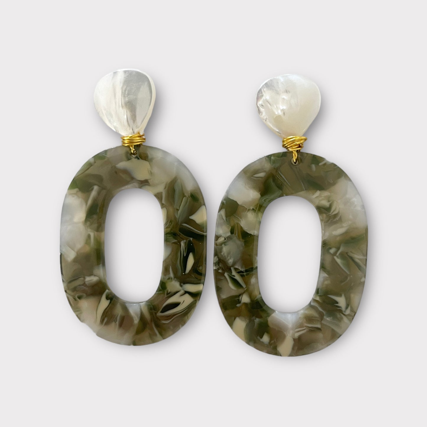 Oval Earrings - Green Marble